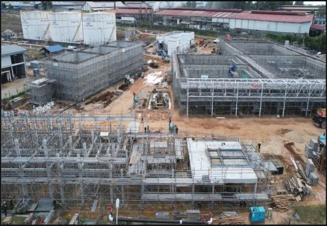 Aerial view of an industrial construction facility