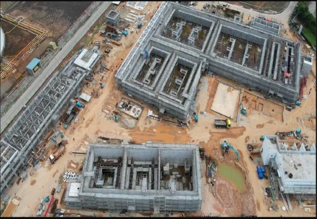 Aerial view of process structures under construction